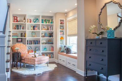 Inspiration for a mid-sized transitional dark wood floor foyer remodel with beige walls