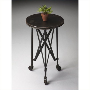 Home Square Specialty Round Iron Accent Table in Black - Set of 2