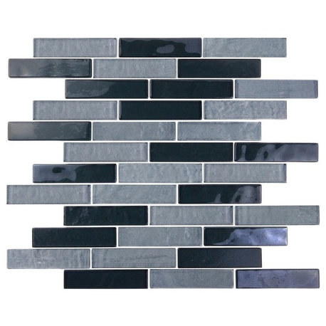 Landscape 12"x12" Textured Glass Linear Mosaic Tile,Gray, Single Sheet