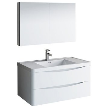 Fresca Tuscany 40" Gloss White Wall Hung Vanity With Medicine Cabinet