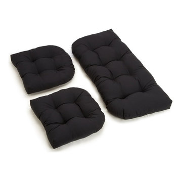 U-Shaped Twill Tufted Settee Cushion Set, Set of 3, Black