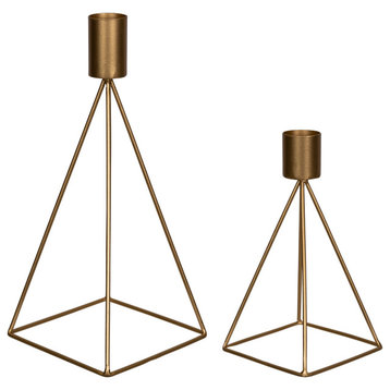 Stratton Home Decor Modern Set of 2 Gold Geometric Taper Candle Holders