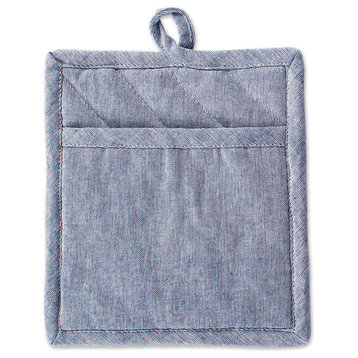 DII Blue Solid Chambray Pot Holder, Set of 2