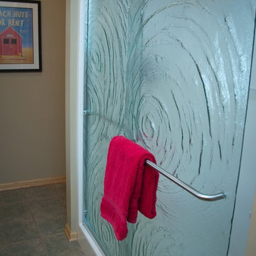 Heavy glass sliding door with chrome hardware