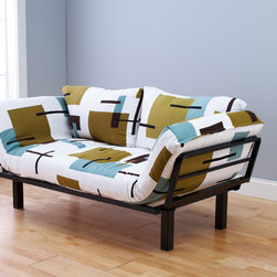 Black Metal Futon with Reconstruction Mattress in Chair Position - Products