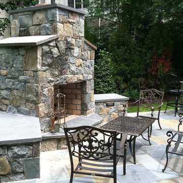 Modern Landscape Design - Backyard Fireplace, Kitchen and Screened In Porch
