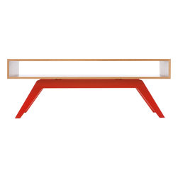 Eastvold Furniture - Elko Coffee Table, White Oak, Red Base - Coffee Tables