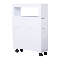 HOMCOM 6" x 20.5" x 28" Wood Rolling Narrow Bathroom Side Storage Cabinet