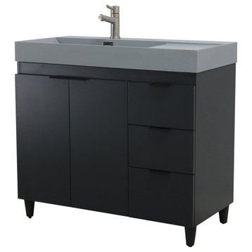 39" Single Sink Vanity, Dark Gray With Dark Gray Composite Granite Sink Top
