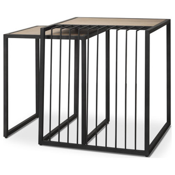 Miles Black Metal With Light Wood Nesting End/Side Table