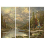 Thomas Kinkade - Mountain Majesty Triptych Giclee Canvas, Set of 3, 36"x16" - This three-piece canvas set pairs on-trend decor with breathtaking Thomas Kinkade artwork. The 36x 48 set of panels make a striking statement, bringing the art to life on your walls.