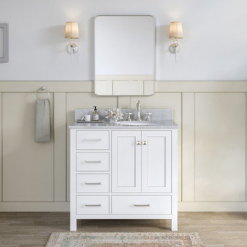 ARIEL Cambridge 37" Right Oval Sink Bath Vanity Carrara Marble, White