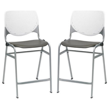Home Square Plastic Counter Stool in White/Brownstone - Set of 2
