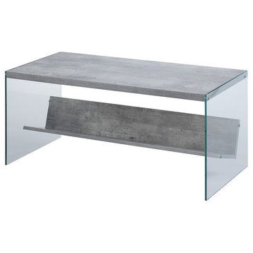Convenience Concepts SoHo Coffee Table in Gray Faux Birch Wood Finish and Glass