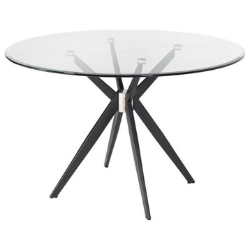 Limari Home Dallas Round  Stainless Steel & Glass Dining Table in Gray/Black