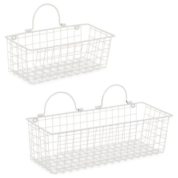 Assorted Antique White Wire Wall Basket (Set of 2)