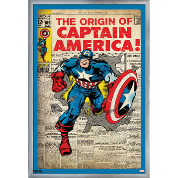 24x36 Captain America Cover Poster, Silver Framed Version