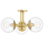 Mitzi by Hudson Valley Lighting - Meadow 3-Light Semi Flush, Aged Brass Finish, Clear Glass - Clear incandescent Bulbs (Not Included) inside clear globe shades make Meadow the clear choice anywhere you want to add bright, beautiful light. A flash of metal at the shade cap and Bulbs (Not Included) base gives the piece a splash of color.