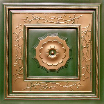 24"x24" Faux Tin Ceiling Tiles, Glue-up or Drop-in, Set of 6, Copper patina