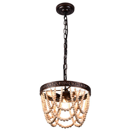 Farmhouse Red Bronze 3-Light Wood Bead Pendant Light