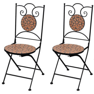 Set of Two Folding Metal Bistro Chair w/ Scrolling Heart & Peacock Tail Motif 