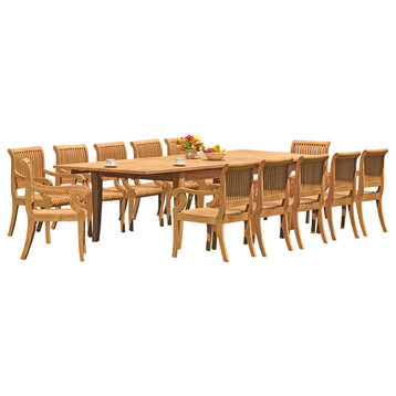 13-Piece Outdoor Teak Set: 122" X-Large Rectangle Table, 12 Giva Arm Chairs