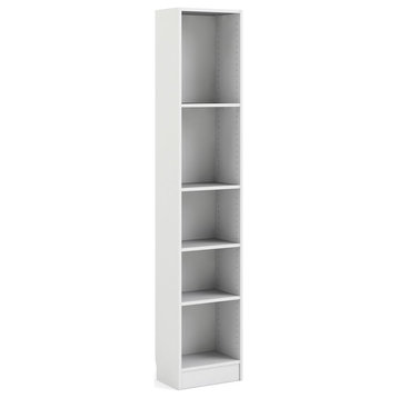 Basic Tall Narrow 5 Shelf Bookcase - White
