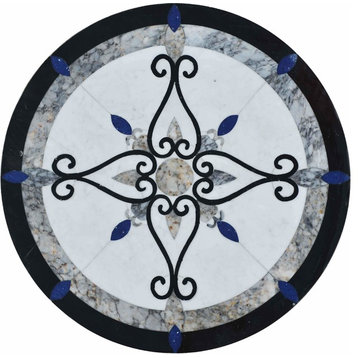 Waterjet Mosaic Medallion, Aurora, 60"x60"