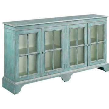 Bookcase Woodbridge Oxford Alder Wood Scrubbed Blue 4 Paned Glass