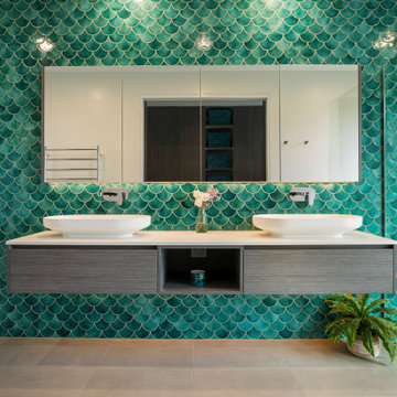 Bathroom with fish scale tiles