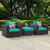 Convene 3-Piece Outdoor Wicker Rattan Sofa Set, Espresso Turquoise