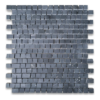 Nero Marquina Black Marble 1x4 Herringbone Mosaic Tile Honed