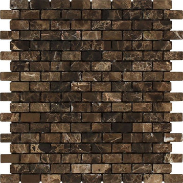 Emperador Dark Spanish Marble Baby Brick Mosaic, 5/8 X 1 Tumbled