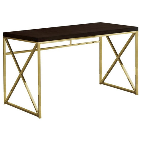 Computer Desk Home Office Laptop Work Metal Laminate Brown Gold