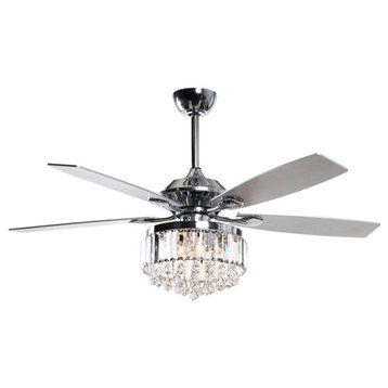 52-inch 5-Blades Crystal Industrial Ceiling Fan with Remote Control, Chrome