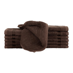 Makroteks - Villa Wash Cloth 12pc Set, Chocolate - Bath Towels