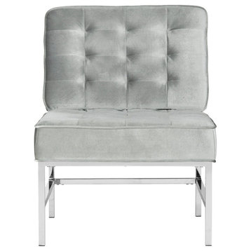 Safavieh Ansel Modern Tufted Linen Chrome Accent Chair, Light Gray
