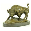 Signed American Buffalo Bull Bronze Sculpture By Barye On Marble Base Figure Art
