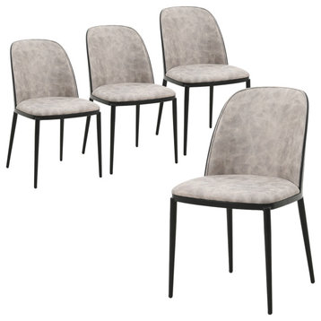 LeisureMod Tule Dining Side Chair, Set of 4, Black/Charcoal