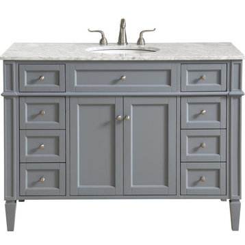 Vanity Cabinet Sink Gray Chrome Solid Wood 2 -Door 8 -Drawer