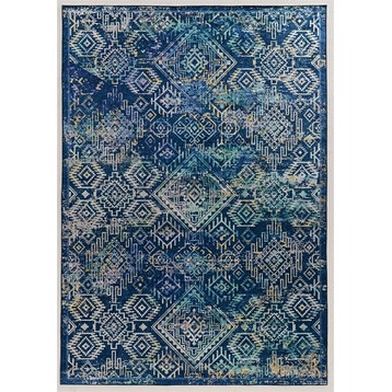 Linon Emerald Duluth Woven Microfiber Polyester 6'7"x9'7" Rug in Navy
