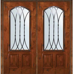 Prehung Double Door 80 Alder Warwick 2 Panel Arch Lite Wrought Iron - Front Doors