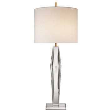 Castle Peak Narrow Table Lamp in Crystal with Cream Linen Shade