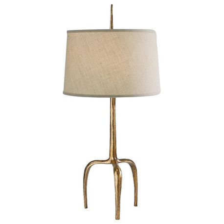 Rustic Modern Prong Spike Tripod Table Lamp 41 in Gold Minimalist Iron Metal