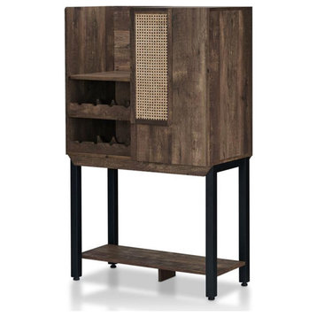 Furniture of America Maklin Wood 8-Bottle Wine Cabinet in Reclaimed Oak