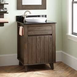 24" ANTIOCH TEAK VANITY FOR SEMI-RECESSED SINK - RUSTIC BROWN - Bathroom Vanities And Sink Consoles