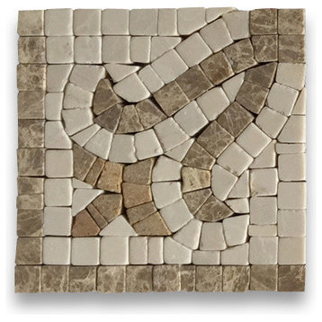 Marble Mosaic Border Decorative Accent Tile Palm Emperador 4x4 Tumbled, 1 piece