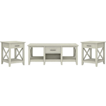 Farmhouse Coffee Table Set, X-Sides & Ample Storage Space, Linen White Oak