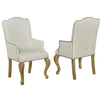 Best Quality Furniture 41" Wood & Fabric Dining Chairs in Oak/Beige (Set of 2)