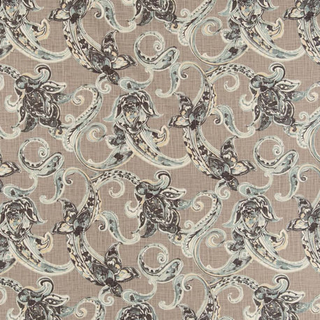 Grey Paisley Linen Look Print Upholstery Fabric by the Yard